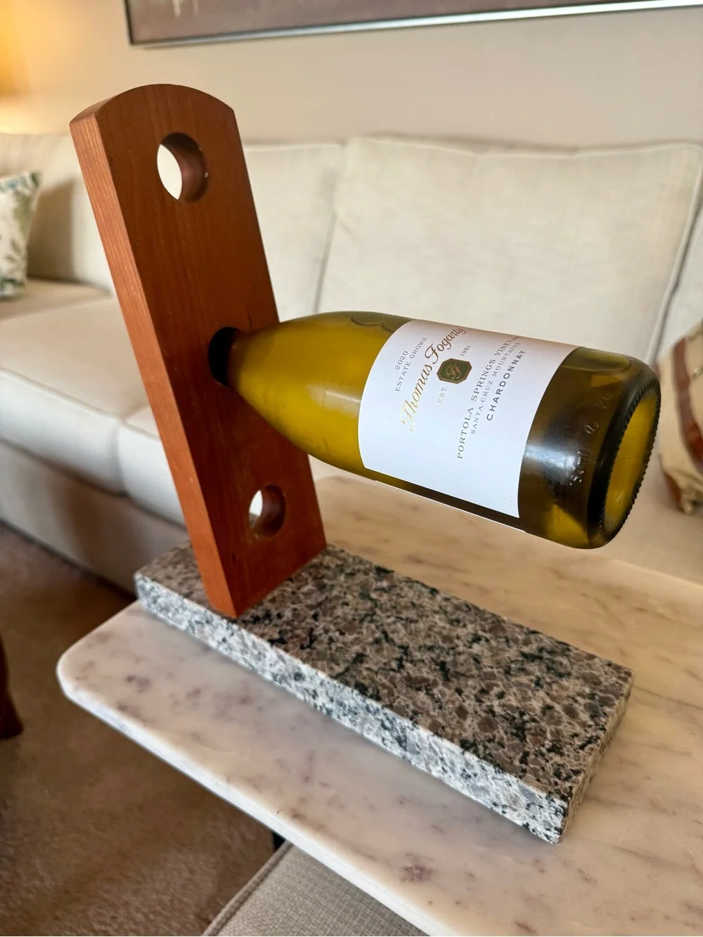 Granite Base Wood Bottle Display Stand - Brown
